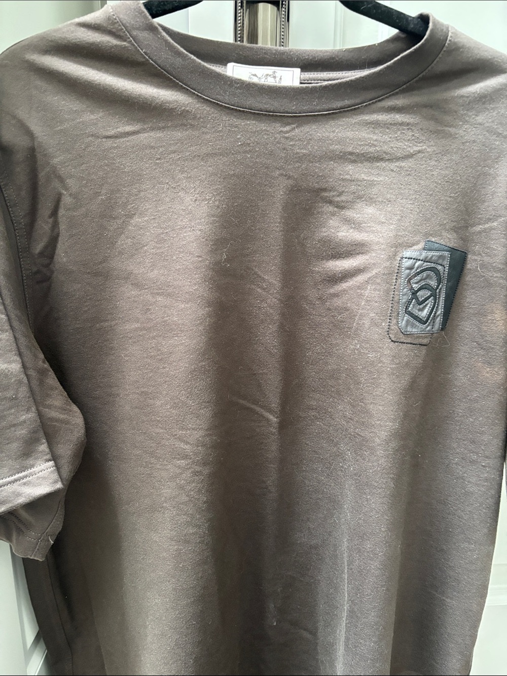Hermes Brown Short Sleeve Crewneck Tee with Patch Detail